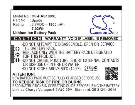3.7V, Li-ion, 1900mAh, SmartPhone battery fits Spade, Highscreen, Spade, 7.03Wh Mobile, SmartPhone Cameron Sino Technology Limited (Smartphone)