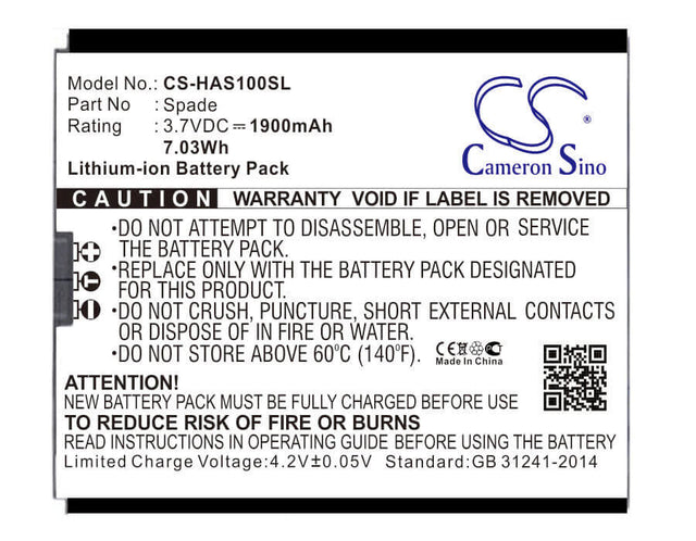 3.7V, Li-ion, 1900mAh, SmartPhone battery fits Spade, Highscreen, Spade, 7.03Wh Mobile, SmartPhone Cameron Sino Technology Limited (Smartphone)