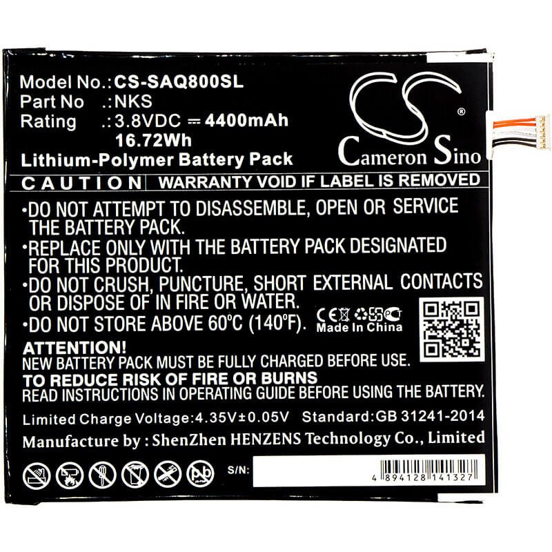 3.8V, Li-Polymer, 4400mAh, Tablet battery fits Sprint, Nks, Aqt80, Slate 80, 16.72Wh Tablet Cameron Sino Technology Limited