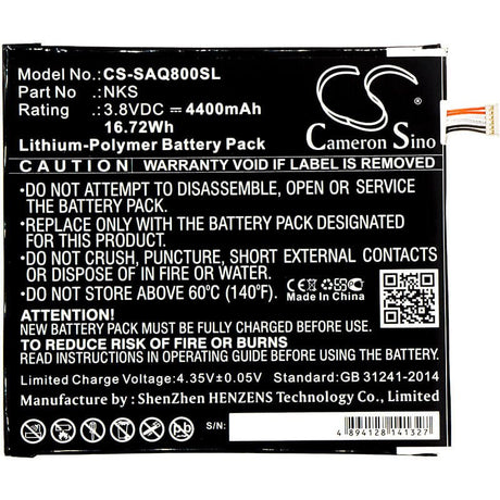 3.8V, Li-Polymer, 4400mAh, Tablet battery fits Sprint, Nks, Aqt80, Slate 80, 16.72Wh Tablet Cameron Sino Technology Limited