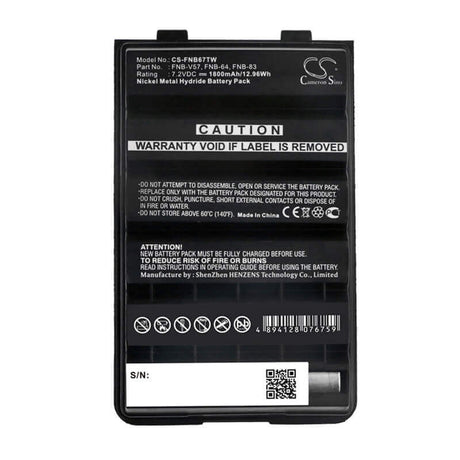 7.2V, Ni-MH, 1800mAh, Two-Way Radio battery fits Retevis, Vertex, Standard Horizon, Yaesu, Bl168, 12.96Wh Two-Way Radio Cameron Sino Technology Limited