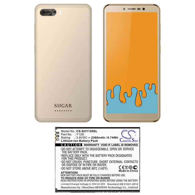 3.8V, Li-ion, 2300mAh, SmartPhone battery fits Sugar, Y12s, Y12s, 8.74Wh Mobile, SmartPhone Cameron Sino Technology Limited (Smartphone)