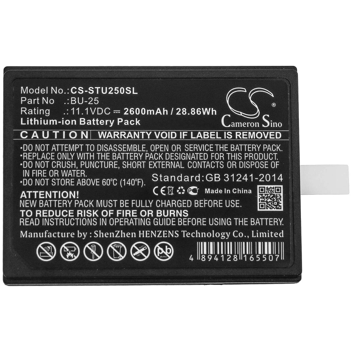 11.1V, Li-ion, 2600mAh, Equipment battery fits Sumitomo, Bu-25, Fusion Splicers BU25, Type-25, 28.86Wh Equipment, Survey, Test Cameron Sino Technology Limited