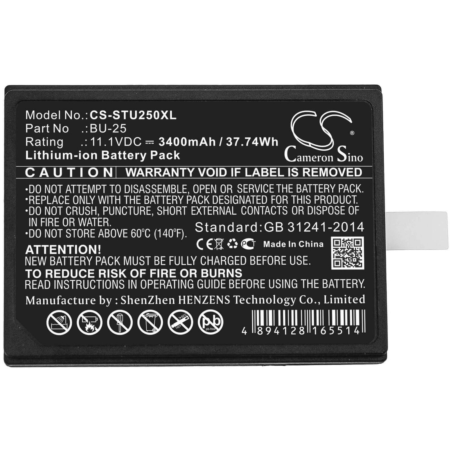 11.1V, Li-ion, 3400mAh, Equipment battery fits Sumitomo, Bu-25, Fusion Splicers BU25, Type-25, 37.74Wh Equipment, Survey, Test Cameron Sino Technology Limited