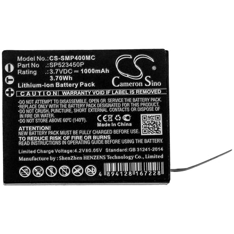 3.7V, Li-ion, 1000mAh, Camera battery fits Supremo, Sp523450p, 4k Plus, 3.7Wh Camera Cameron Sino Technology Limited (Camera)