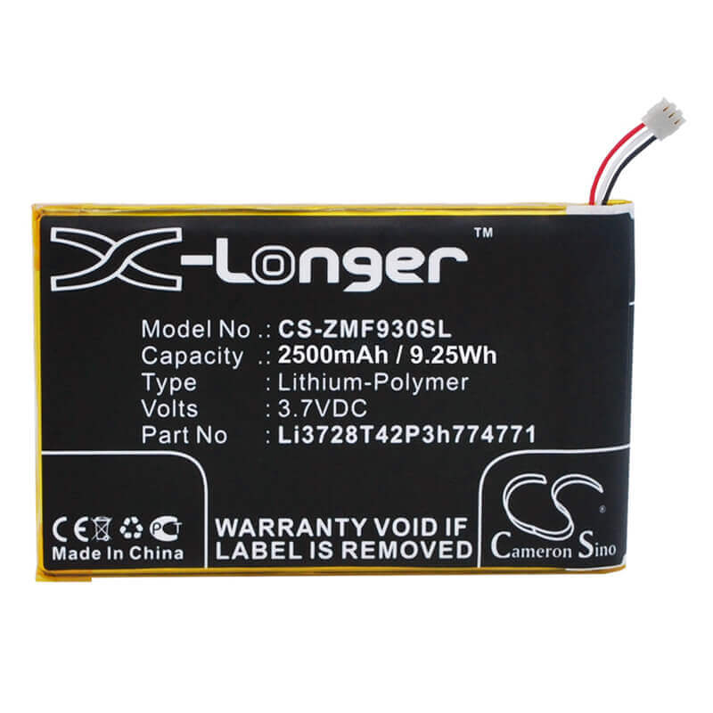 3.7V, Li-Polymer, 2500mAh, Hotspot battery fits T-mobile, Vodafone, Zte, Li3728t42p3h774771, Mf915, Srq-mf915, 9.25Wh Hotspot Cameron Sino Technology Limited