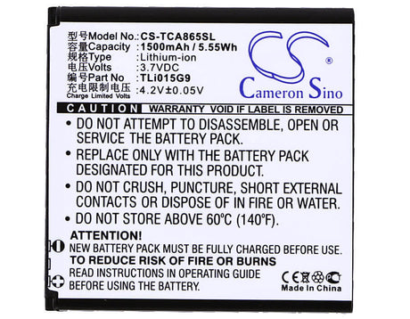 3.7V, Li-ion, 1500mAh, SmartPhone battery fits Tcl, Tli015b1, A865, J320c, 5.55Wh Mobile, SmartPhone Cameron Sino Technology Limited (Smartphone)