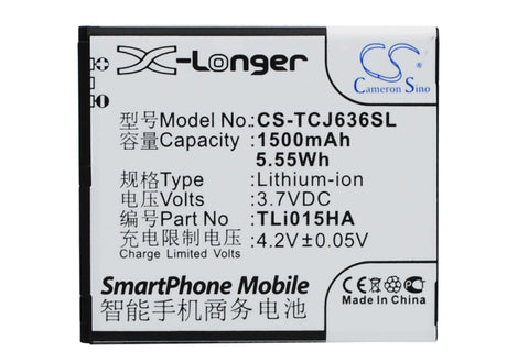 3.7V, Li-ion, 1500mAh, SmartPhone battery fits Tcl, Tli015ha, J636d, 5.55Wh Mobile, SmartPhone Cameron Sino Technology Limited (Smartphone)