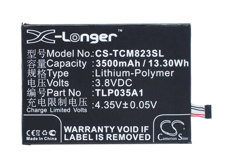 3.8V, Li-Polymer, 3500mAh, SmartPhone battery fits Tcl, Alcatel, Tlp035a1, 7070x, N1 Max, 13.3Wh Mobile, SmartPhone Cameron Sino Technology Limited (Smartphone)