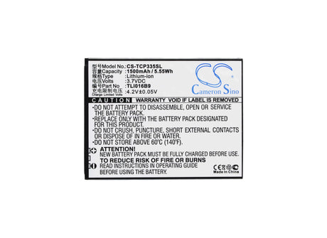 3.7V, Li-ion, 1500mAh, SmartPhone battery fits Tcl, Tli016b9, P332u, P335m, 5.55Wh Mobile, SmartPhone Cameron Sino Technology Limited (Suspended)