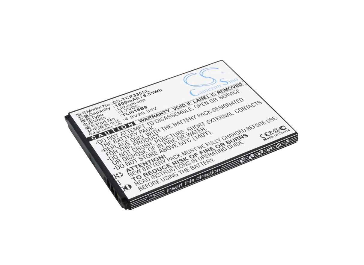 3.7V, Li-ion, 1500mAh, SmartPhone battery fits Tcl, Tli016b9, P332u, P335m, 5.55Wh Mobile, SmartPhone Cameron Sino Technology Limited (Suspended)