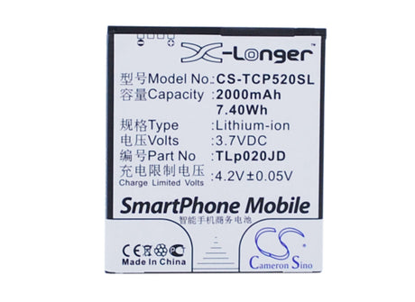 3.7V, Li-ion, 2000mAh, SmartPhone battery fits Tcl, Tlp020jd, P5181, P518l, 7.4Wh Mobile, SmartPhone Cameron Sino Technology Limited (Smartphone)