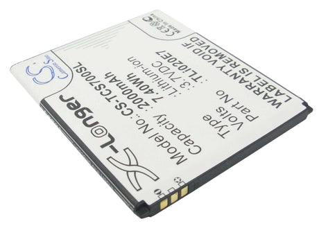 3.7V, Li-ion, 2000mAh, SmartPhone battery fits Tcl, Tli020b2, J620, S700t, 7.4Wh Mobile, SmartPhone Cameron Sino Technology Limited (Smartphone)