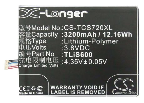 3.8V, Li-Polymer, 3200mAh, SmartPhone battery fits Tcl, Tlis600, One Touch Flash, Ot-6042, 12.16Wh Mobile, SmartPhone Cameron Sino Technology Limited (Suspended)