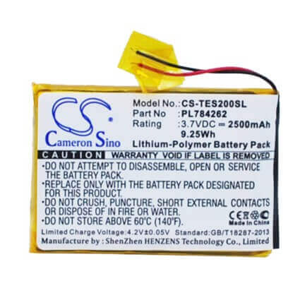3.7V, Li-Polymer, 2500mAh, GPS battery fits Teasi, Pl784262, One 2, 9.25Wh GPS, Navigator Cameron Sino Technology Limited