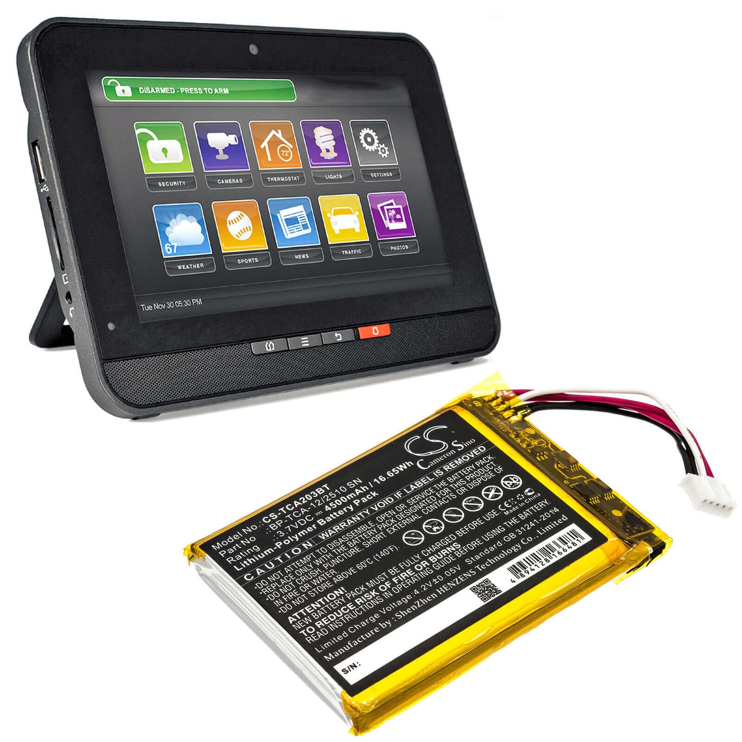 Alarm Battery For Technicolor, Tca203, Tca203comg 3.7v, 4500mah - 16.65wh Alarm System Cameron Sino Technology Limited   