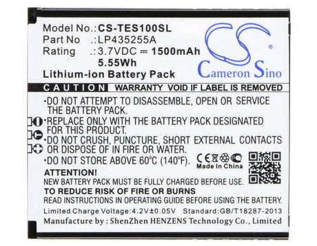 3.7V, Li-ion, 1500mAh, SmartPhone battery fits Telefunken, Lp435255a, Selfie Ts1, 5.55Wh Mobile, SmartPhone Cameron Sino Technology Limited (Smartphone)