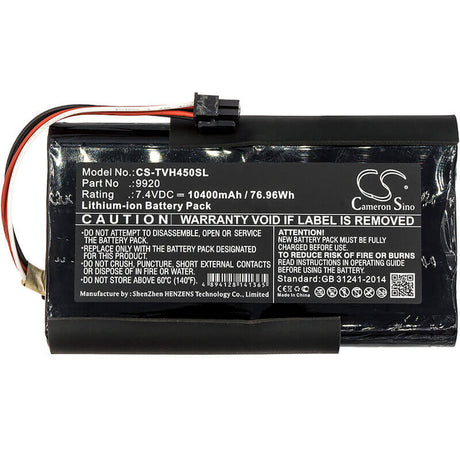 7.4V, Li-ion, 10400mAh, Equipment battery fits Televes, 2icr18/65-4x088, H45, H60, 76.96Wh Equipment, Survey, Test Cameron Sino Technology Limited