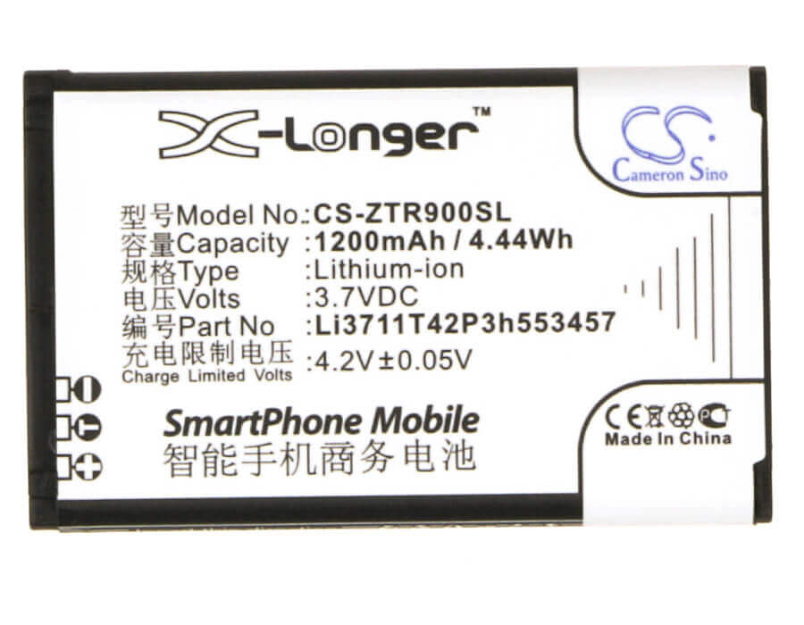 3.7V, Li-ion, 1200mAh, SmartPhone battery fits Telstra, Li3711t42p3h553457, R90 Tough, Racer X850, 4.44Wh Mobile, SmartPhone Cameron Sino Technology Limited (Smartphone)