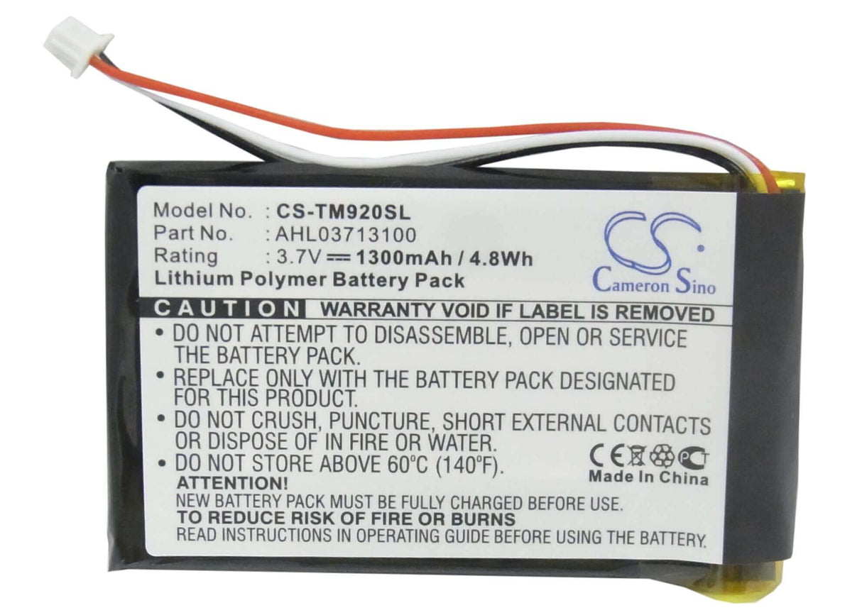 3.7V, Li-Polymer, 1300mAh, GPS battery fits Tomtom, Ahl03713100, 340s Live Xl, Go 920, 4.81Wh GPS, Navigator Cameron Sino Technology Limited