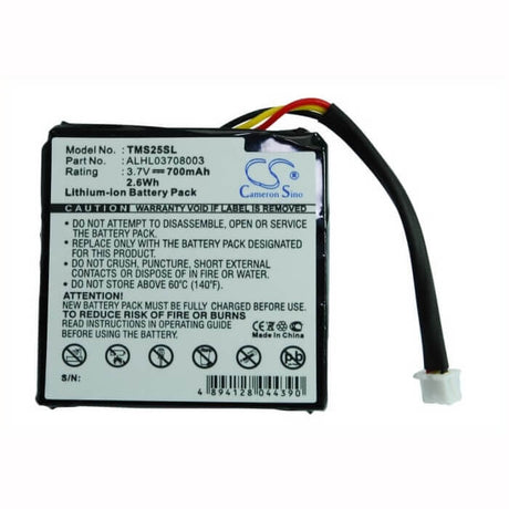 3.7V, Li-ion, 700mAh, GPS battery fits Tomtom, Alhl03708003, 4en.001.02, 4en42, 2.59Wh GPS, Navigator Cameron Sino Technology Limited
