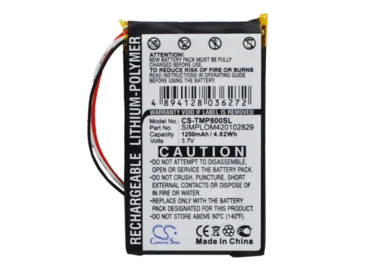 3.7V, Li-Polymer, 1250mAh, GPS battery fits Tomtom, Simplom420102829, Pro 8000, 4.63Wh GPS, Navigator Cameron Sino Technology Limited