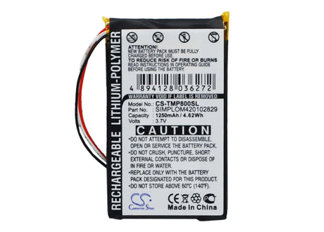 3.7V, Li-Polymer, 1250mAh, GPS battery fits Tomtom, Simplom420102829, Pro 8000, 4.63Wh GPS, Navigator Cameron Sino Technology Limited