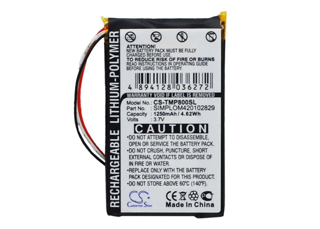 3.7V, Li-Polymer, 1250mAh, GPS battery fits Tomtom, Simplom420102829, Pro 8000, 4.63Wh GPS, Navigator Cameron Sino Technology Limited