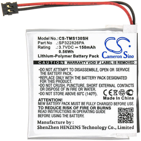3.7V, Li-Polymer, 150mAh, Smartwatch battery fits Tomtom, Sp322826pa, Spark 3, Spark 3 Gps, 0.56Wh Smartwatch Cameron Sino Technology Limited