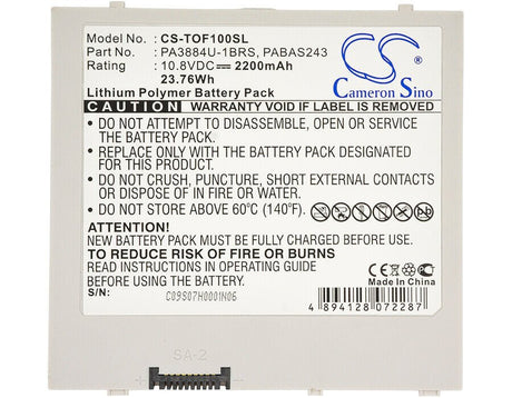 10.8V, Li-Polymer, 2200mAh, Tablet battery fits Toshiba, Pa3884u, 10 Thrive, At100, 23.76Wh Tablet Cameron Sino Technology Limited