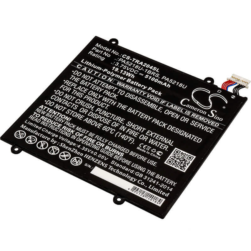 3.75V, Li-Polymer, 5100mAh, Tablet battery fits Toshiba, Pa5218u, Excite A204, Excite A204 At10-b, 19.13Wh Tablet Cameron Sino Technology Limited