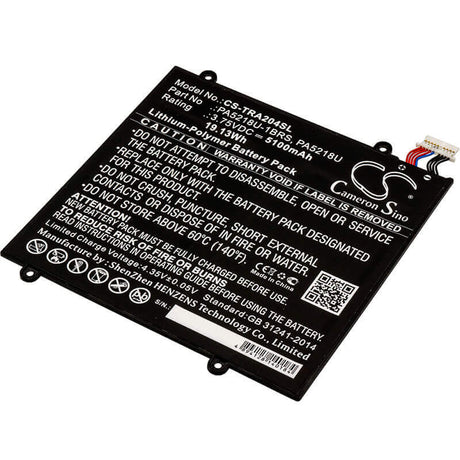 3.75V, Li-Polymer, 5100mAh, Tablet battery fits Toshiba, Pa5218u, Excite A204, Excite A204 At10-b, 19.13Wh Tablet Cameron Sino Technology Limited