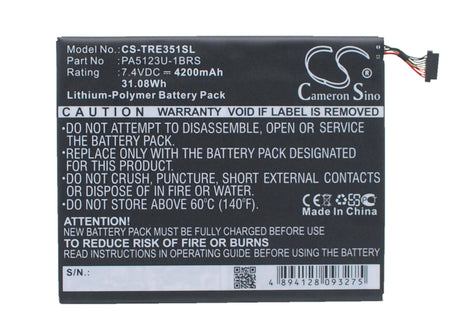 7.4V, Li-Polymer, 4200mAh, Tablet battery fits Toshiba, Pa5123u-1brs, At10le-a-108, At15le-a32, 31.08Wh Tablet Cameron Sino Technology Limited (Suspended)