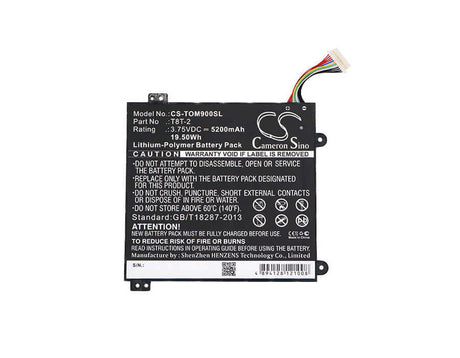 3.75V, Li-ion, 5200mAh, Tablet battery fits Toshiba, T8t-2, Satellite Click Mini L9w-b, Satellite Click Mini L9w-b 8.9, 19.50Wh Tablet Cameron Sino Technology Limited