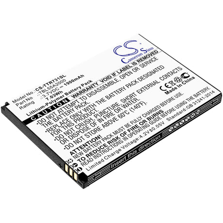 3.7V, Li-Polymer, 1900mAh, Hotspot battery fits Tp-link, Tbl55a2000, M7310, M7350 Ver 3.20, 7.03Wh Hotspot Cameron Sino Technology Limited