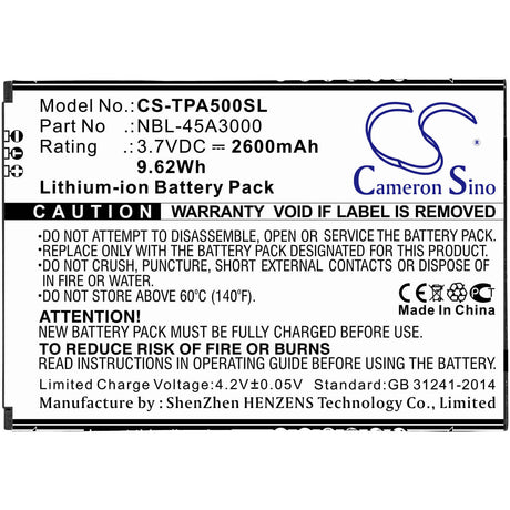 3.7V, Li-ion, 2600mAh, SmartPhone battery fits Tp-link, Nbl-45a3000, Neffos A5, Tp7032a, 9.62Wh Mobile, SmartPhone Cameron Sino Technology Limited (Smartphone)