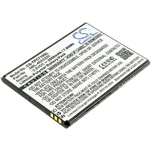 3.8V, Li-Polymer, 2000mAh, SmartPhone battery fits Tp-link, Neffos, Nbl-46a2300, C7a, Tp705a, 7.6Wh Mobile, SmartPhone Cameron Sino Technology Limited (Smartphone)