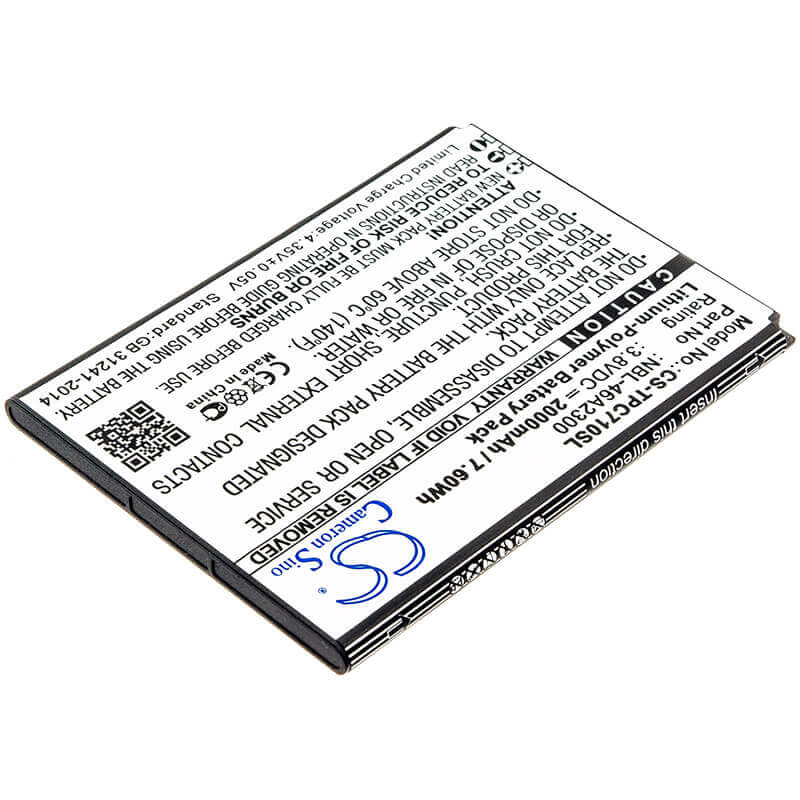 3.8V, Li-Polymer, 2000mAh, SmartPhone battery fits Tp-link, Neffos, Nbl-46a2300, C7a, Tp705a, 7.6Wh Mobile, SmartPhone Cameron Sino Technology Limited (Smartphone)