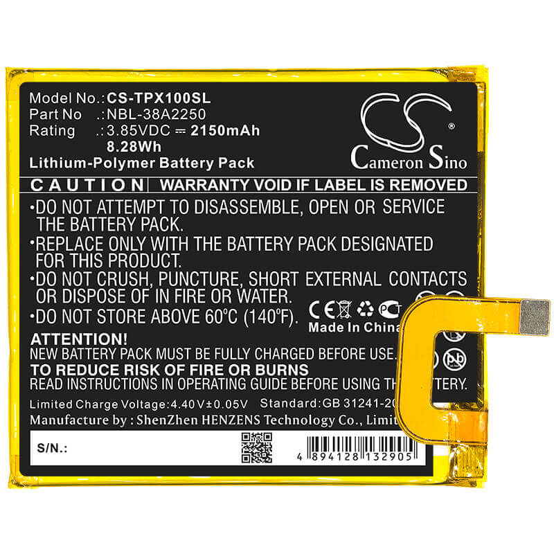 3.85V, Li-Polymer, 2150mAh, SmartPhone battery fits Tp-link, Neffos, Nbl-38a2250, Tp902c, X1, 8.28Wh Mobile, SmartPhone Cameron Sino Technology Limited (Smartphone)
