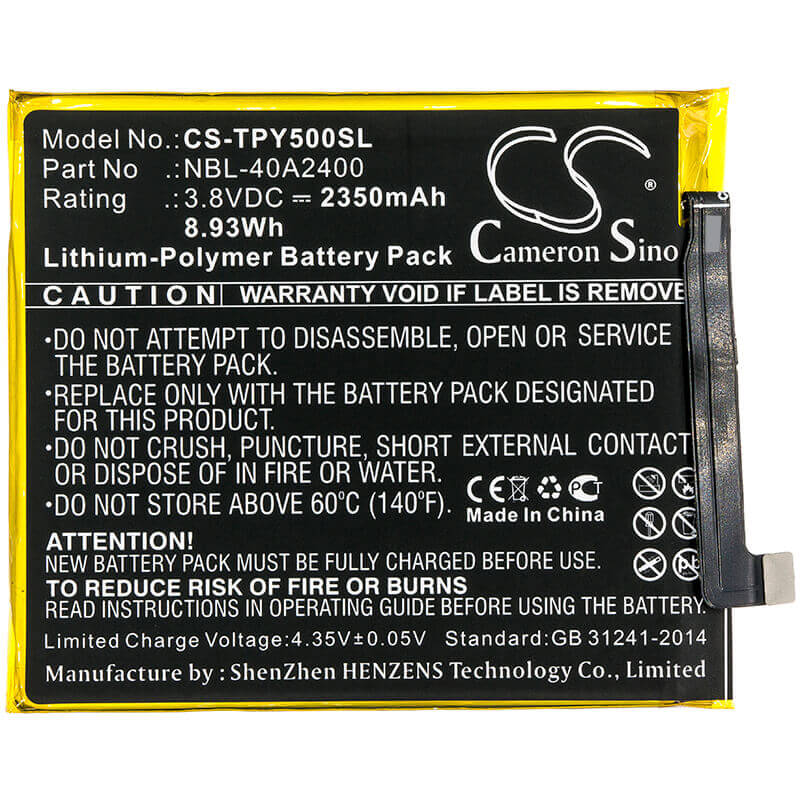 3.8V, Li-Polymer, 2350mAh, SmartPhone battery fits Tp-link, Neffos, Nbl-40a2400, Tp804a, Tp804c, 8.93Wh Mobile, SmartPhone Cameron Sino Technology Limited (Smartphone)