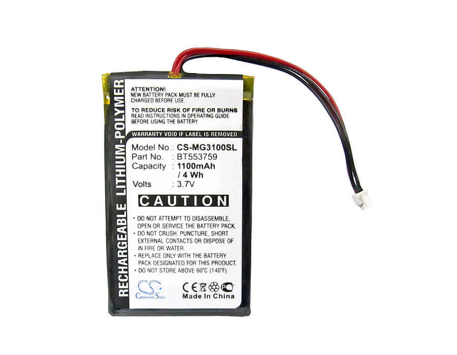3.7V, Li-Polymer, 1100mAh, GPS battery fits Typhoon, Bt553759, Myguide 3100, 4.07Wh GPS, Navigator Cameron Sino Technology Limited