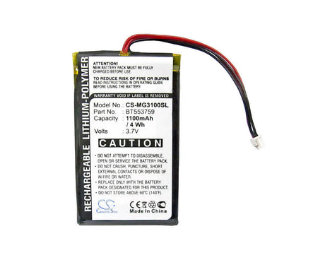 3.7V, Li-Polymer, 1100mAh, GPS battery fits Typhoon, Bt553759, Myguide 3100, 4.07Wh GPS, Navigator Cameron Sino Technology Limited