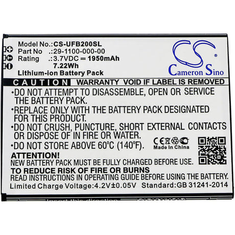 3.7V, Li-ion, 1950mAh, SmartPhone battery fits Ulefone, 29-1100-000-00, Be Touch, Be Touch 2, 7.22Wh Mobile, SmartPhone Cameron Sino Technology Limited (Smartphone)
