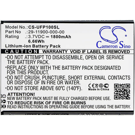 3.7V, Li-ion, 1800mAh, SmartPhone battery fits Ulefone, 29-11900-000-00, Paris, U007, 6.66Wh Mobile, SmartPhone Cameron Sino Technology Limited (Smartphone)
