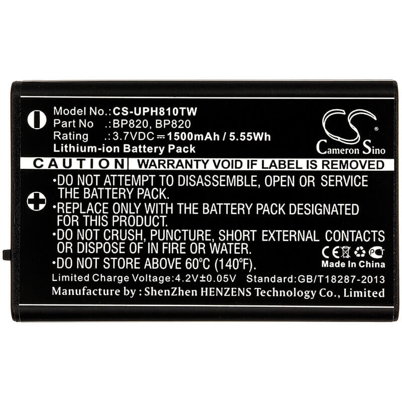 3.7V, Li-ion, 1500mAh, Two-Way Radio battery fits Uniden, Bp820, Uh810, Uh810s, 5.55Wh Two-Way Radio Cameron Sino Technology Limited