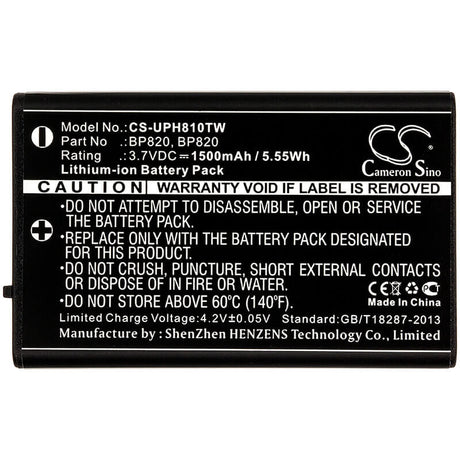 3.7V, Li-ion, 1500mAh, Two-Way Radio battery fits Uniden, Bp820, Uh810, Uh810s, 5.55Wh Two-Way Radio Cameron Sino Technology Limited