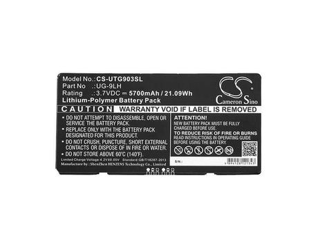 3.7V, Li-Polymer, 5700mAh, Tablet battery fits Unistrong, Ug-9lh, 7inch Ruggedized Tablet, Ug903, 21.09Wh Tablet Cameron Sino Technology Limited