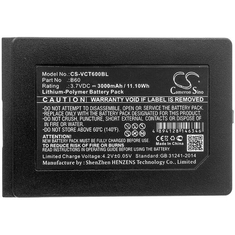 3.7V, Li-Polymer, 3000mAh, Payment Terminal battery fits Vectron, B60, Mobilepro 3, Mobilepro Iii, 11.10Wh Payment Terminal Cameron Sino Technology Limited