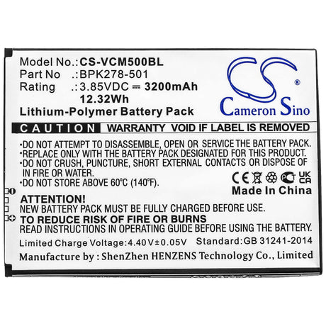 3.85V, Li-Polymer, 3200mAh, Payment Terminal battery fits Verifone, Bpk278-501, Cm5, 12.32Wh Payment Terminal Cameron Sino Technology Limited