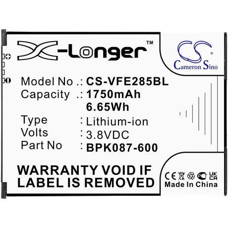 3.8V, Li-ion, 1750mAh, Payment Terminal battery fits Verifone, Bpk087-600, E285, Ipay E285, 6.65Wh Payment Terminal Cameron Sino Technology Limited